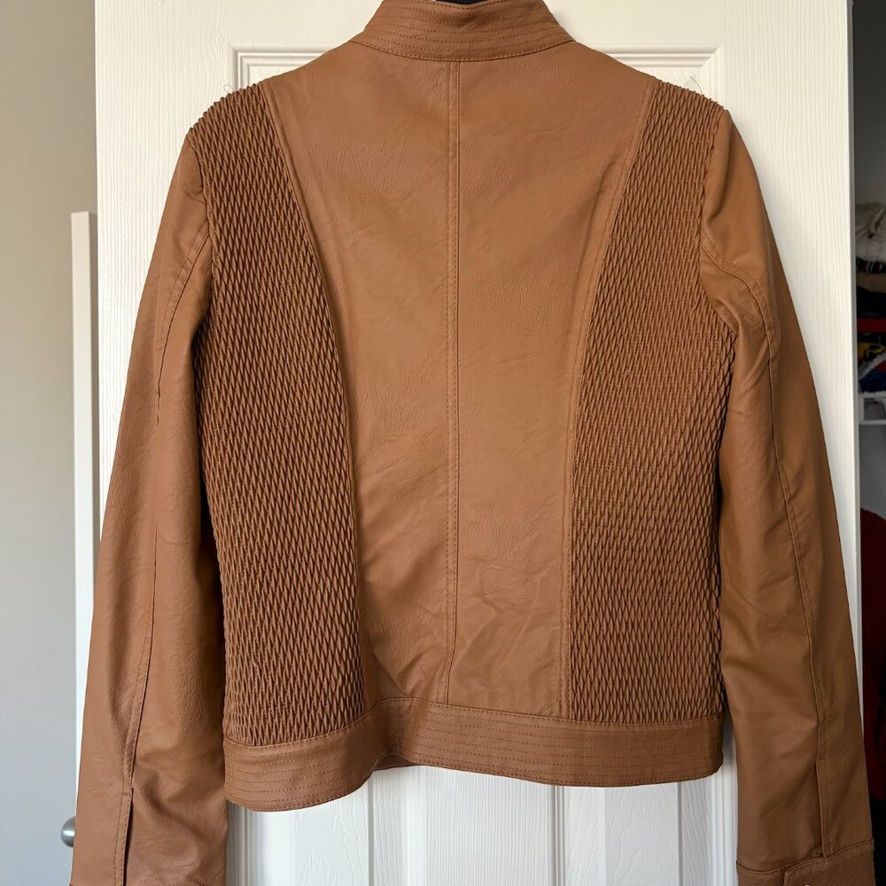 Brown Faux Leather Jacket | Size S (Fits Like a Medium) | Zip Front - Picture 6 of 7